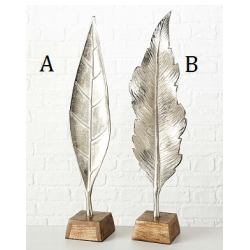 Sculpture feuille en aluminium argenté