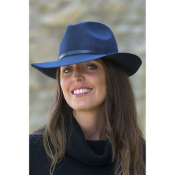 chapeau feutre bleu marine avec lien cuir