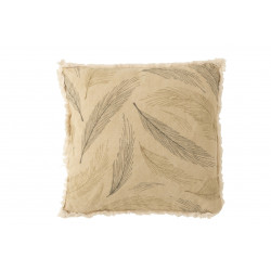 Coussin Feuille  en coton beige