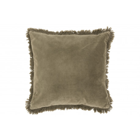 Coussin bord à franges en cotton vert olive