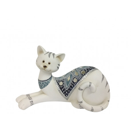 Statuette chat blanc et bleu Mykonos Statuette chat blanc et bleu Mykonos