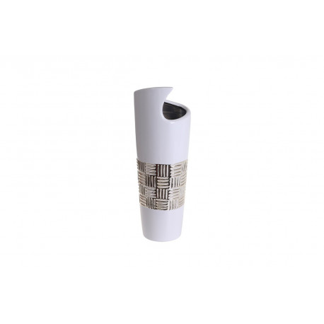 Vase corne droit en céramique blanc et argent Vase corne droit en céramique blanc et argent