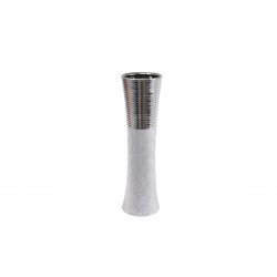 Vase évasé géométrique en céramique blanc et argent