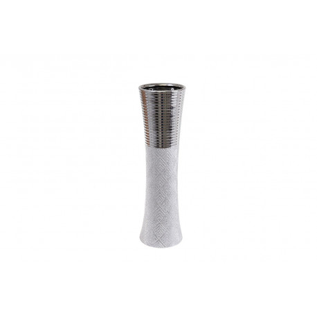 Vase évasé géométrique en céramique blanc et argent Vase évasé géométrique en céramique blanc et argent