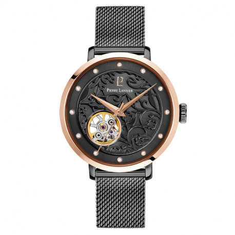 Montre Femme PIERRE LANNIER, Eolia Automatique Acier Milanais Noir Montre Femme PIERRE LANNIER, Eolia Automatique Acier Milanais Noir