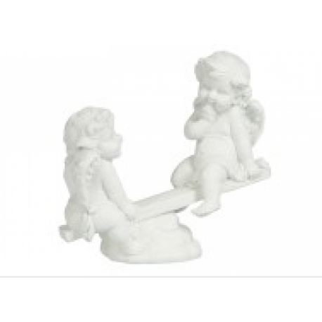 Statuette anges sur une balançoir en résine blanche Statuette anges sur une balançoir en résine blanche