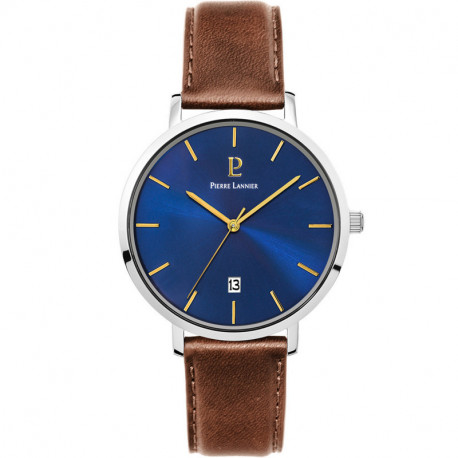 Montre Homme PIERRE LANNIER, Echo Acier Argent et Cuir Brun Montre Homme PIERRE LANNIER, Echo Acier Argent et Cuir Brun