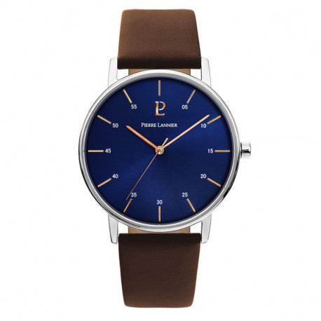 Montre Homme PIERRE LANNIER, Cityline Acier Argent et Cuir Brun