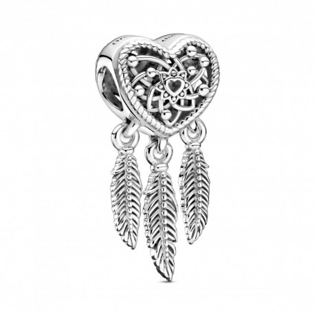Charm Attrape Reve Coeur Ajoure et Trio de Plumes PANDORA MOMENTS Charm Attrape Reve Coeur Ajoure et Trio de Plumes PANDORA MOMENTS
