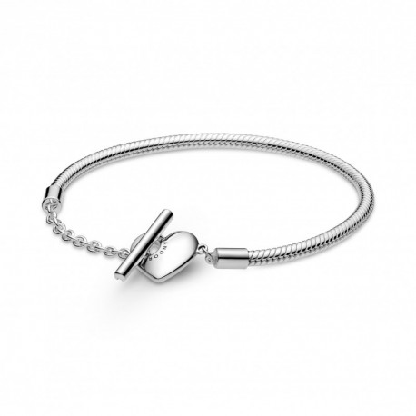 Bracelet Maille Serpent Fermoir en T Coeur PANDORA MOMENTS Bracelet Maille Serpent Fermoir en T Coeur PANDORA MOMENTS