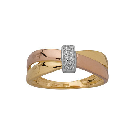 Bague femme or tricolore 9 carats et pierres oxydes de zirconium collection Nathlie Bague femme or tricolore 9 carats et pierres oxydes de zirconium collection Nathlie