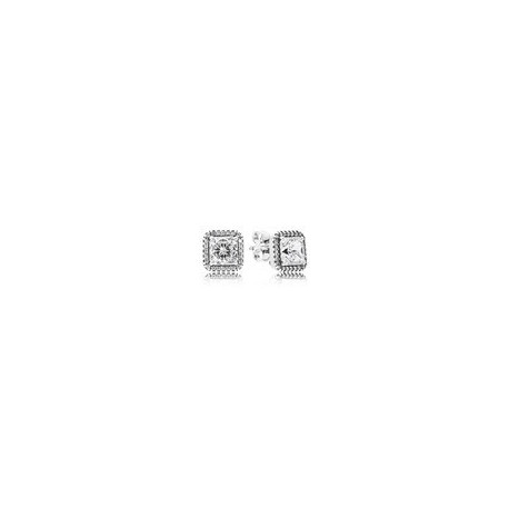 Boucles d'Oreilles Halo Scintillant Carres Couleur Argent et Pierres PANDORA