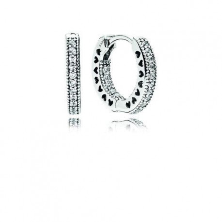 Boucles d'Oreiles Créole Coeur Pave Couleur Argent et Pierres PANDORA Boucles d'Oreiles Créole Coeur Pave Couleur Argent et Pierres PANDORA