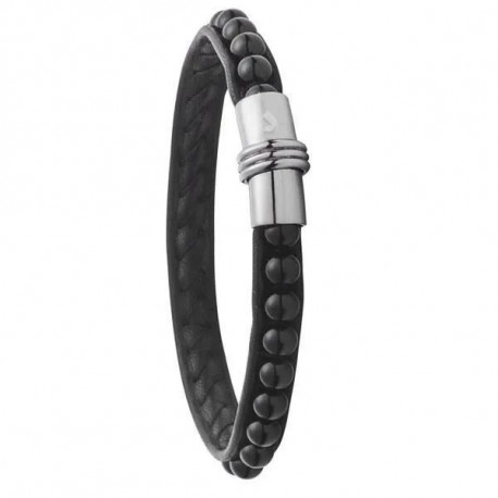 Bracelet Homme Acier et Cuir Noir / Onyx JOURDAN Bracelet Homme Acier et Cuir Noir / Onyx JOURDAN
