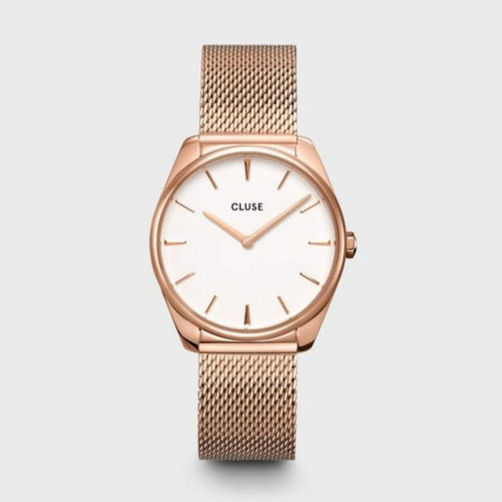 Montre Femme Féroce Rosé et Bracelet Milanais Fond Blanc Cluse Montre Femme Féroce Rosé et Bracelet Milanais Fond Blanc Cluse