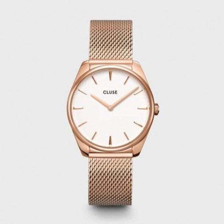 Montre Femme Féroce Rosé et Bracelet Milanais Fond Blanc Cluse