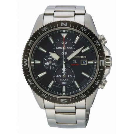 Montre Homme Prospex Quartz Solaire Argentée et Noire SEIKO