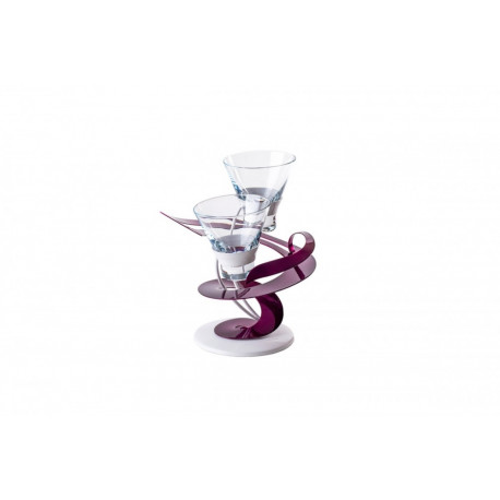 BOUGEOIR VOLUTES 2 COUPELLES BLANC ET MAUVE BOUGEOIR VOLUTES 2 COUPELLES BLANC ET MAUVE