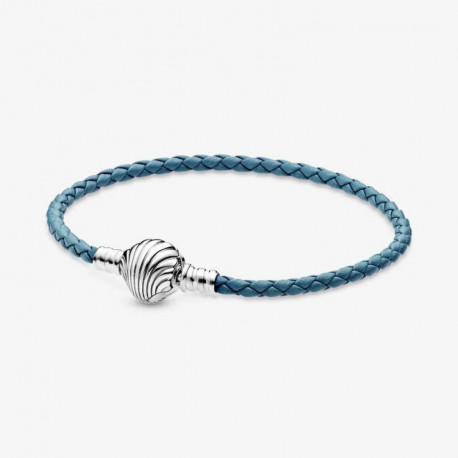 Bracelet en Cuir TressÈ Turquoise Fermoir Coquillage PANDORA MOMENTS Bracelet en Cuir TressÈ Turquoise Fermoir Coquillage PANDORA MOMENTS