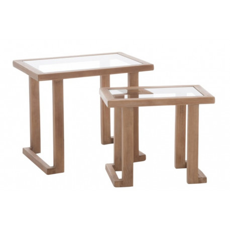 Table Gigogne Rectangulaire Bois et Verre Naturel Table Gigogne Rectangulaire Bois et Verre Naturel
