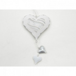 Décoration coeur métal blanc avec petit coeur 15 cm PASSION