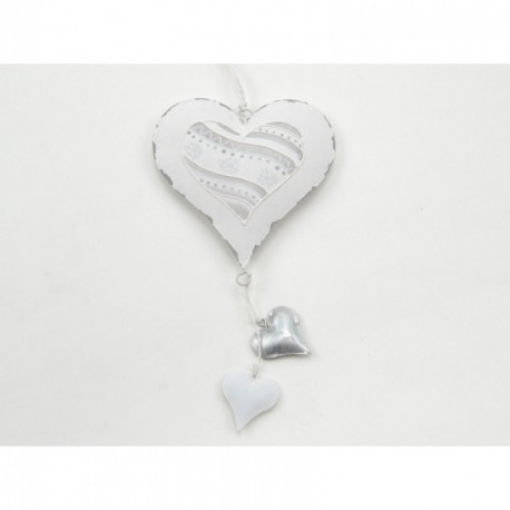 Décoration coeur métal blanc avec petit coeur 15 cm PASSION Décoration coeur métal blanc avec petit coeur 15 cm PASSION