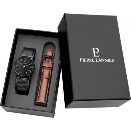 Montre Homme PIERRE LANNIER, Cityline Acier Milanais Noir Interchangeables