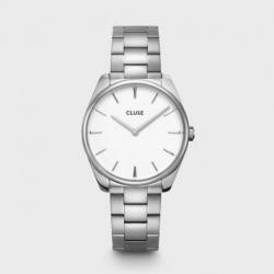 Montre Femme Féroce Argentée et Bracelet Maillons Fond Blanc Cluse