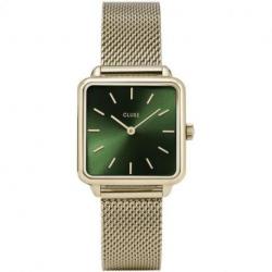 Montre Femme Tetragone Dorée Bracelet Milanais Fond Vert Cluse