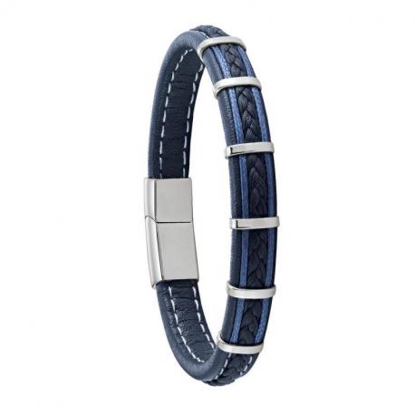 Bracelet Homme Acier et Cuir Bleu JOURDAN