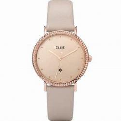 Montre Femme Le Couronnement Dorée et Bracelet Cuir Beige Cluse