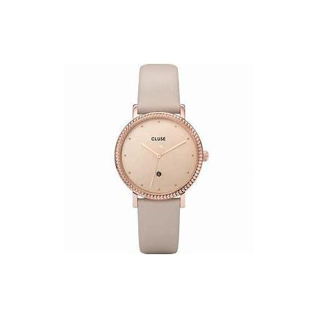 Montre Femme Le Couronnement Dorée et Bracelet Cuir Beige Cluse