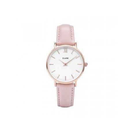 Montre Femme Minuit Rosée Bracelet Cuir Rose Fond Blanc Cluse