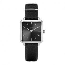 Montre Femme La Tetragone Argentée Bracelet Cuir Noir Cluse