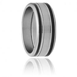 Bague Homme Acier et Résine Noire JOURDAN