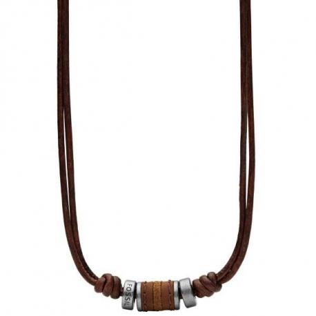 Collier Vintage Casual Homme en Cuir Marron et Acier Fossil Collier Vintage Casual Homme en Cuir Marron et Acier Fossil