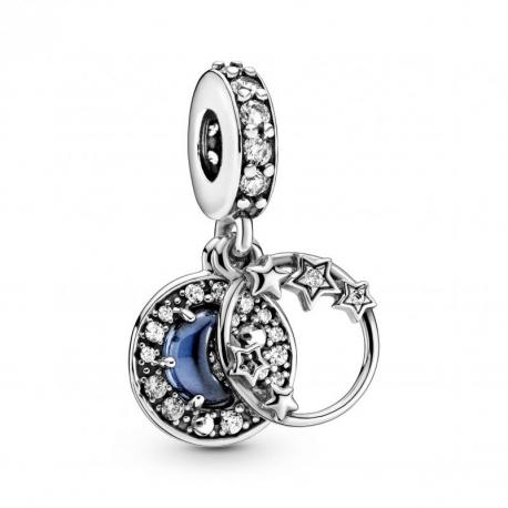 Charm Pendant Ciel Nocturne Bleu Croissant de Lune et Etoiles PANDORA MOMENTS