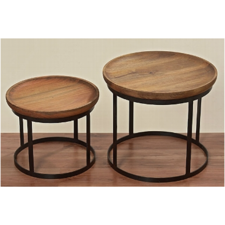Table basse ronde en manguiere sur pieds en métal noir Kerry Table basse ronde en manguiere sur pieds en métal noir Kerry