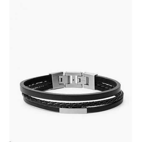 Bracelet Homme Multi-Rangs Cuir Noir Fossil