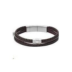 Bracelet Homme Casual en Cuir Brun Multi-liens Fossil