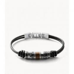 Bracelet Homme Cuir et Acier Fossil