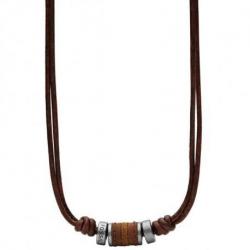 Collier Vintage Casual Homme en Cuir Marron et Acier Fossil