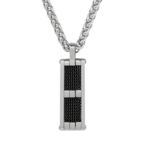 Collier Homme Acier et Détail Noir JOURDAN Collier Homme Acier et Détail Noir JOURDAN