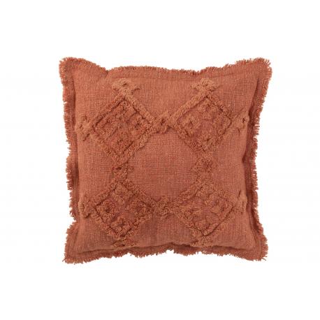 Coussin Franges Coton Terracotta