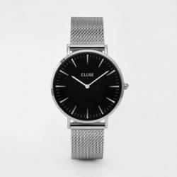 Montre Femme La Bohème Argentée Bracelet Milanais Fond Noir Cluse