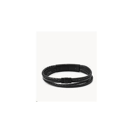 Bracelet Homme Casual Cuir Noir Multi-liens Fossil Bracelet Homme Casual Cuir Noir Multi-liens Fossil