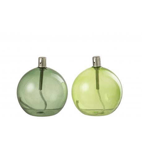 Lampe à huile boule en verre verte