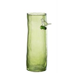 Vase long oiseau en verre Vert S