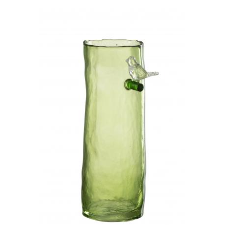 Vase long oiseau en verre Vert S