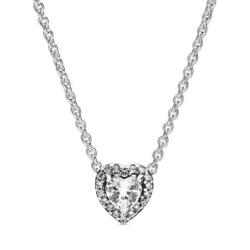 Collier Cÿur Scintillant Lune Bleue Couleur Argent Taille 45